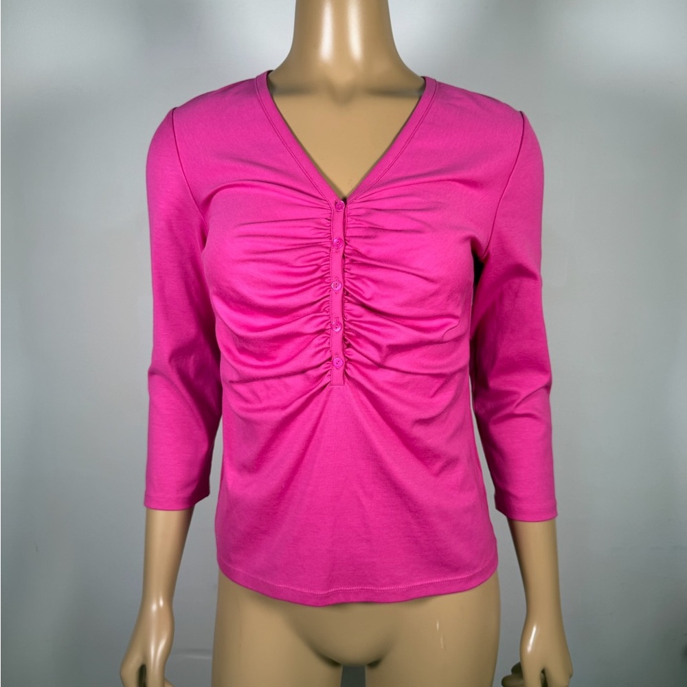 Lafayette 148 New York Women’s Size Medium Henley  Ruched V-Neck Blouse